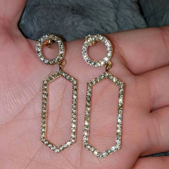 💖 2/$30 Rhinestones geometric gold drop cocktail wedding formal earrings - Picture 14 of 15